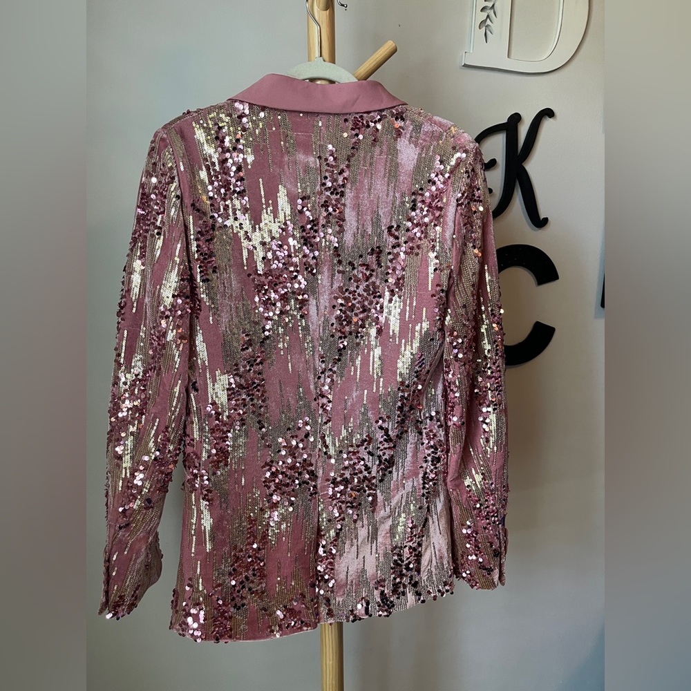 Boohoo Men’s Pink Velvet Sequins Blazer Suit Jacket size 38 Prom Formal - Picture 3 of 6